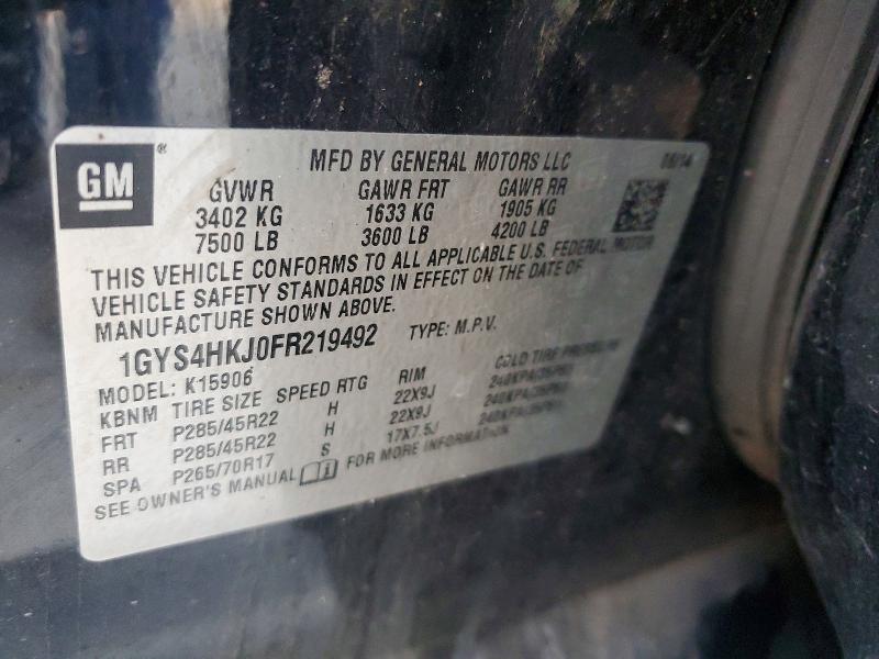 2015 Cadillac Escalade E მანქანა იყიდება აუქციონზე, vin: 1GYS4HKJ0FR219492, აუქციონის ნომერი: 78147385