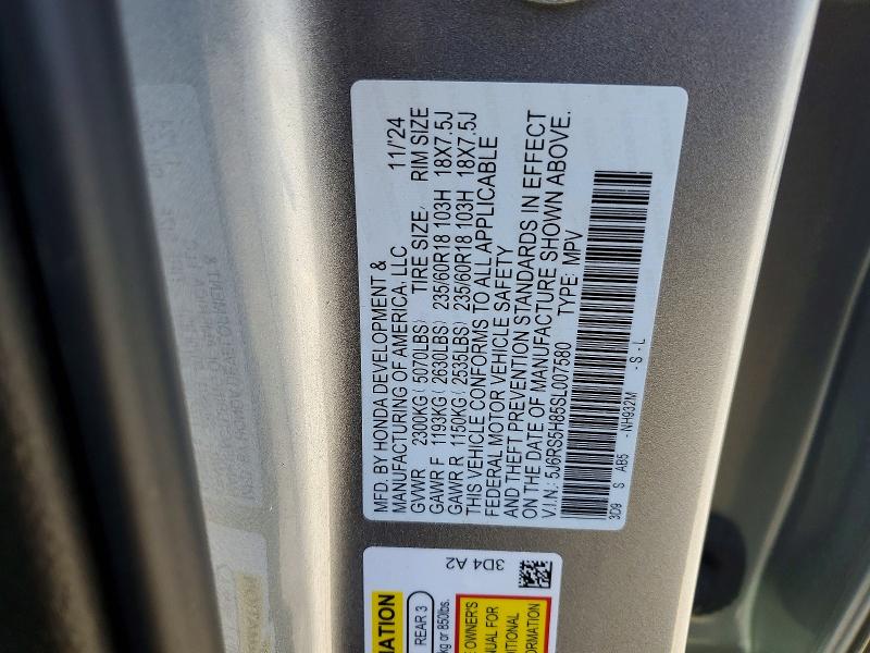 Aukcja sprzedaży 2025 Honda Cr-v, vin: 5J6RS5H85SL007580, numer aukcji: 78500075