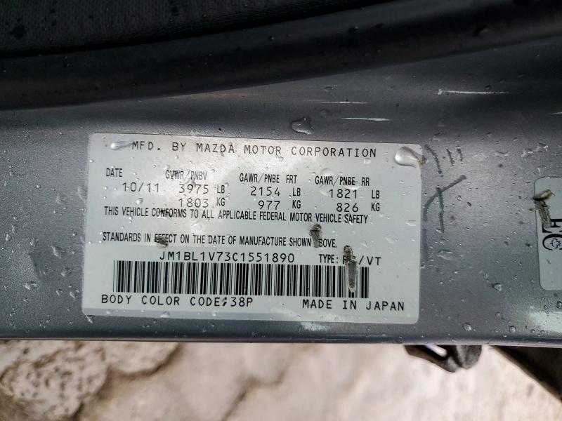 77518925 :رقم المزاد ، JM1BL1V73C1551890 vin ، 2012 Mazda 3 مزاد بيع