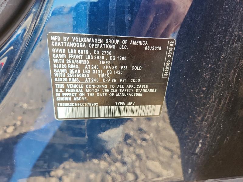 2019 Volkswagen Atlas მანქანა იყიდება აუქციონზე, vin: 1V2UR2CA9KC578962, აუქციონის ნომერი: 77376745