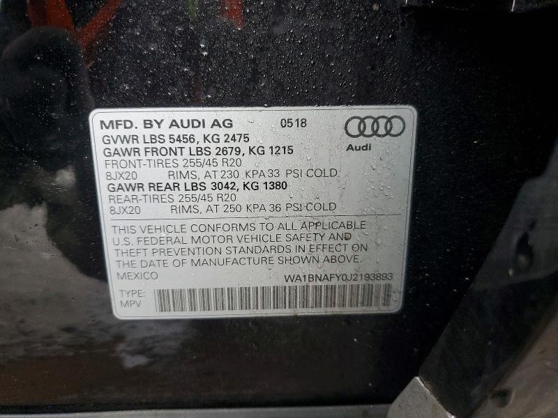 77786075 :رقم المزاد ، WA1BNAFY0J2193893 vin ، 2018 Audi Q5 مزاد بيع