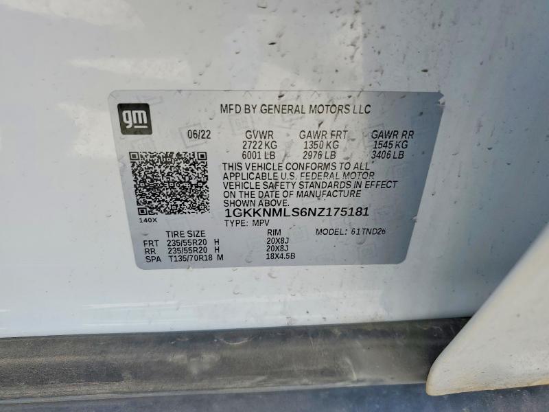 Продажа на аукционе авто 2022 Gmc Acadia, vin: 1GKKNMLS6NZ175181, номер лота: 77499805