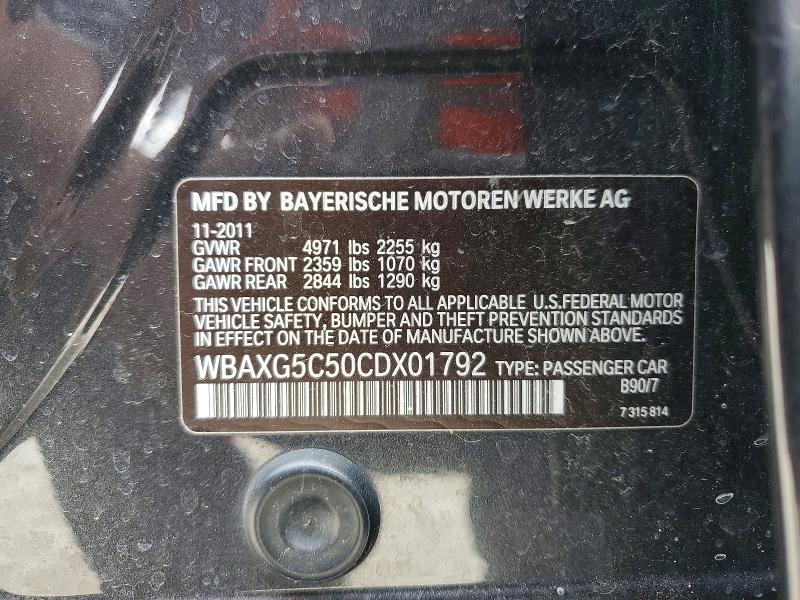 Продаж на аукціоні авто 2012 Bmw 528, vin: WBAXG5C50CDX01792, номер лоту: 77483115