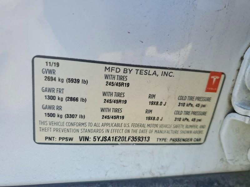Продажа на аукционе авто 2020 Tesla Model S, vin: 5YJSA1E20LF359313, номер лота: 78883675