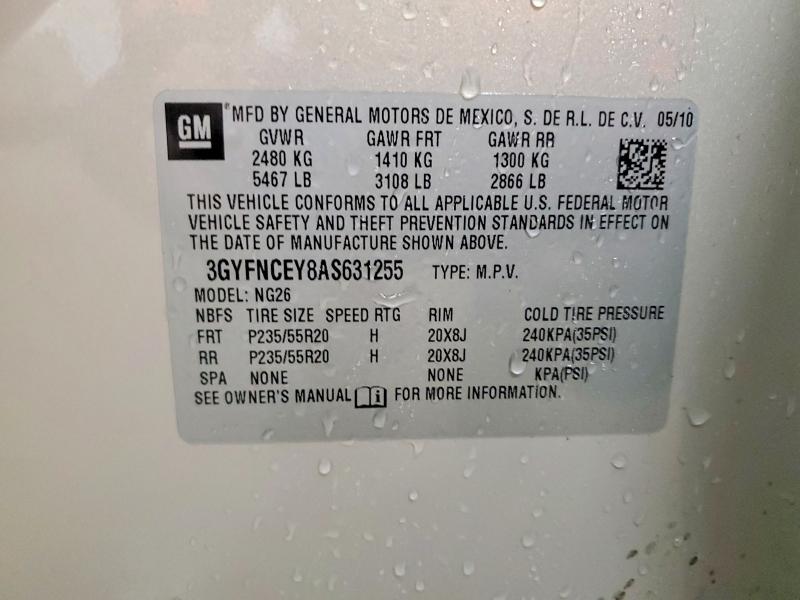 2010 Cadillac Srx მანქანა იყიდება აუქციონზე, vin: 3GYFNCEY8AS631255, აუქციონის ნომერი: 78897785