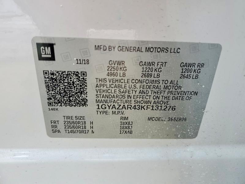 76037825 :رقم المزاد ، 1GYAZAR43KF131276 vin ، 2019 Cadillac Xt4 مزاد بيع