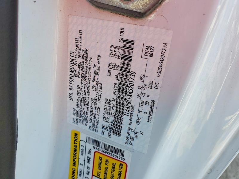 Aukcja sprzedaży 2019 Ford Mustang, vin: 1FA6P8CFXK5201730, numer aukcji: 74604305