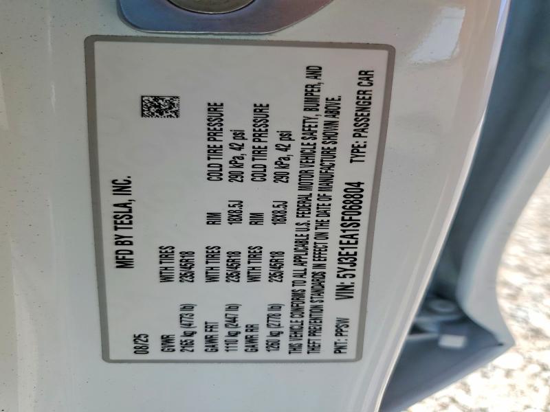 Продаж на аукціоні авто 2025 Tesla Model 3, vin: 5YJ3E1EA1SF068804, номер лоту: 78868805
