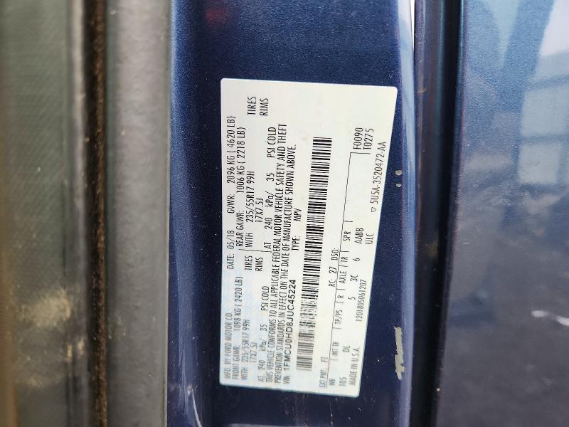 Aukcja sprzedaży 2018 Ford Escape, vin: 1FMCU0HD8JUC45224, numer aukcji: 77750095