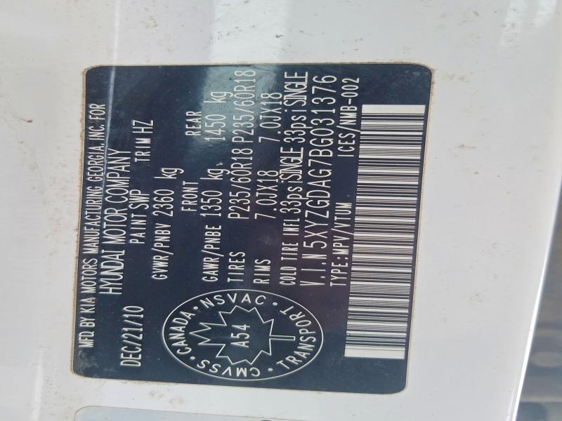 Aukcja sprzedaży 2011 Hyundai Santa Fe, vin: 5XYZGDAG7BG031376, numer aukcji: 77187505