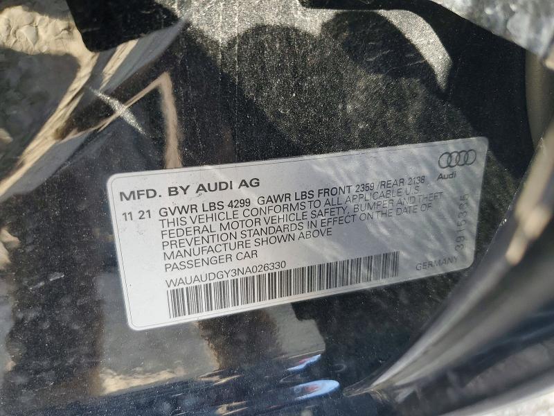 Aukcja sprzedaży 2022 Audi A3, vin: WAUAUDGY3NA026330, numer aukcji: 76448655