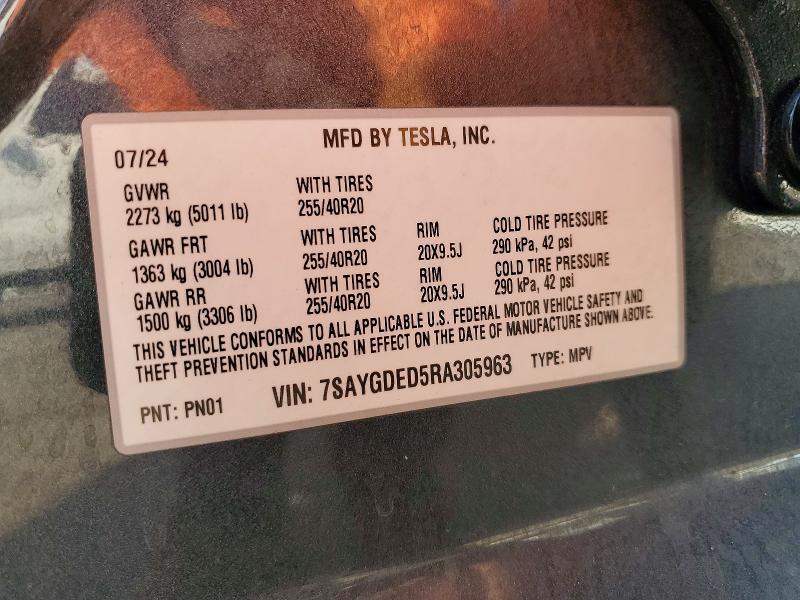 Продажа на аукционе авто 2024 Tesla Model Y, vin: 7SAYGDED5RA305963, номер лота: 78495895
