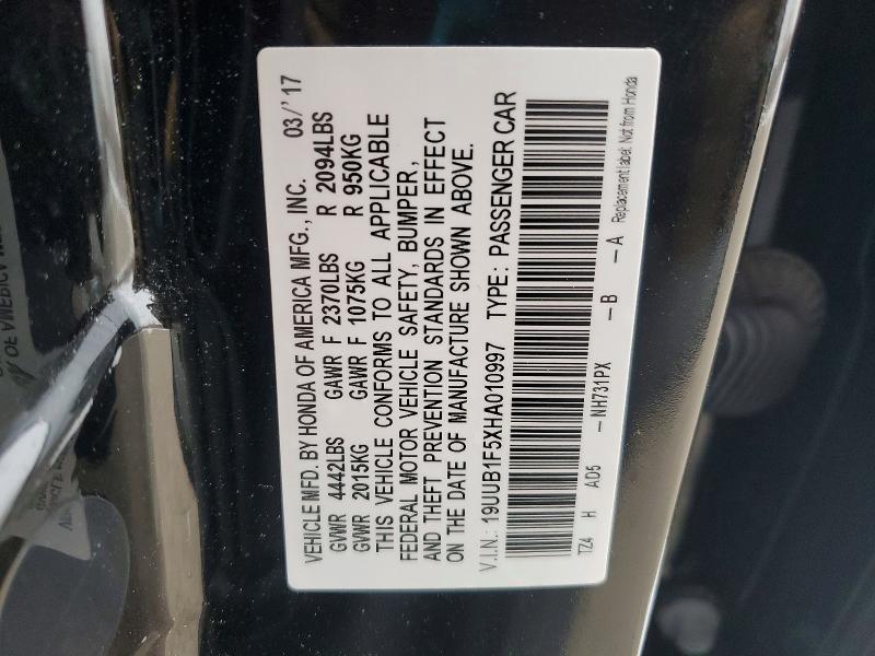 76122185 :رقم المزاد ، 19UUB1F5XHA010997 vin ، 2017 Acura Tlx مزاد بيع