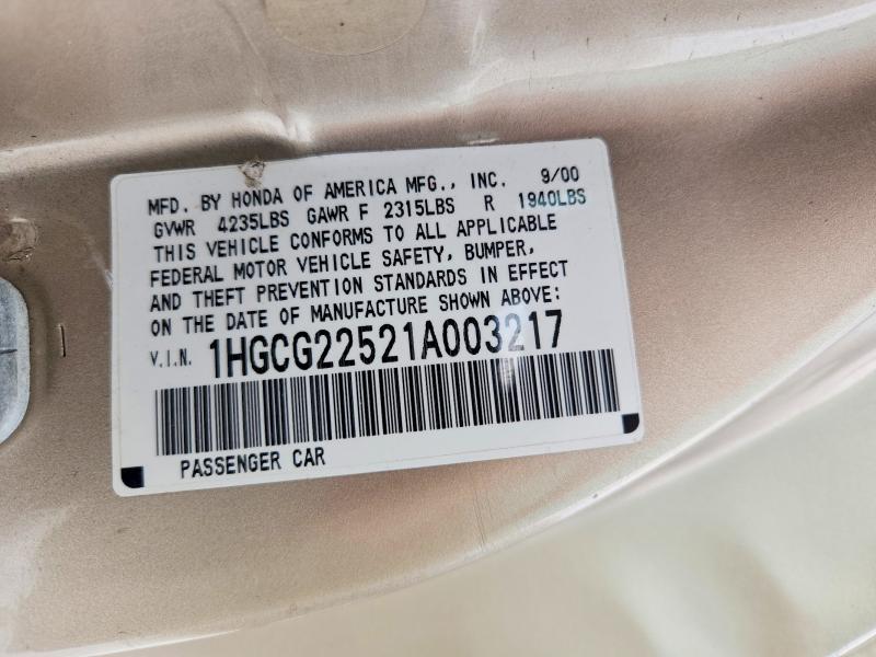 Продаж на аукціоні авто 2001 Honda Accord, vin: 1HGCG22521A003217, номер лоту: 75404235
