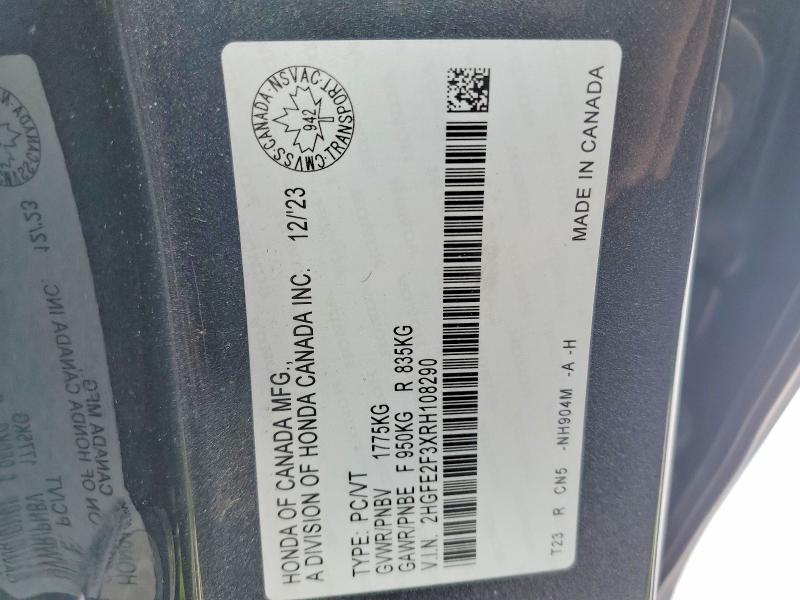 Aukcja sprzedaży 2024 Honda Civic, vin: 2HGFE2F3XRH108290, numer aukcji: 78741445