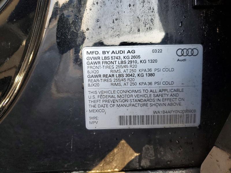 2022 Audi Sq5 მანქანა იყიდება აუქციონზე, vin: WA1B4AFY0N2095908, აუქციონის ნომერი: 76428625
