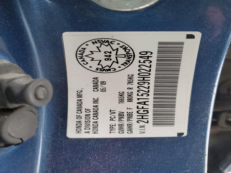 76120925 :رقم المزاد ، 2HGFA15229H022549 vin ، 2009 Honda Civic مزاد بيع
