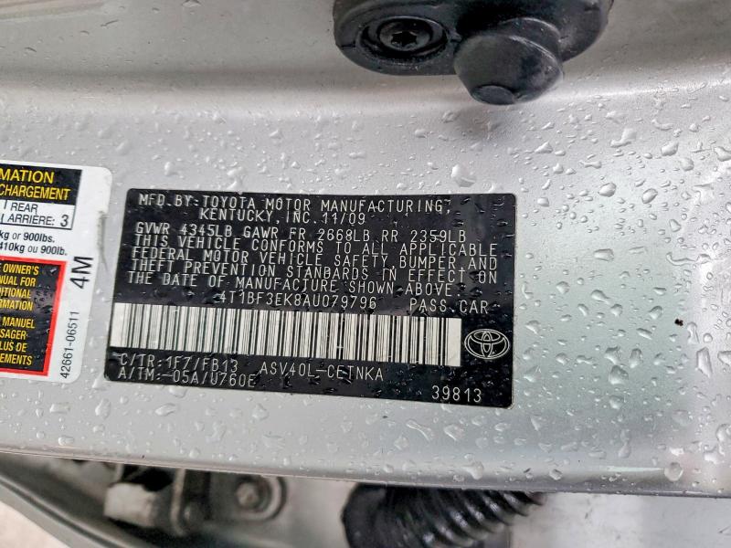 2010 Toyota Camry მანქანა იყიდება აუქციონზე, vin: 4T1BF3EK8AU079796, აუქციონის ნომერი: 77481425