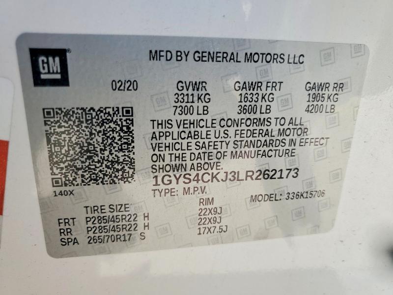 2020 Cadillac Escalade მანქანა იყიდება აუქციონზე, vin: 1GYS4CKJ3LR262173, აუქციონის ნომერი: 79399225