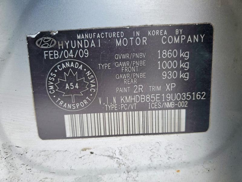 2009 Hyundai Elantra To მანქანა იყიდება აუქციონზე, vin: KMHDB85E19U035162, აუქციონის ნომერი: 75850255