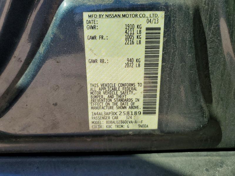2013 Nissan Altima მანქანა იყიდება აუქციონზე, vin: 1N4AL3AP3DC258189, აუქციონის ნომერი: 77736625