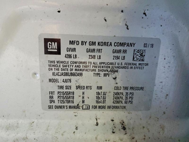 Aukcja sprzedaży 2018 Buick Encore, vin: KL4CJASB0JB663499, numer aukcji: 78451605