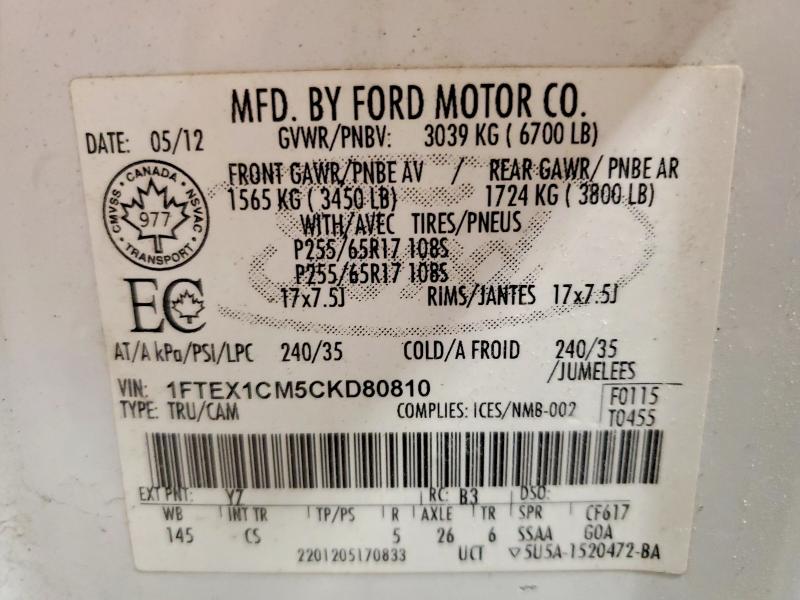 Aukcja sprzedaży 2012 Ford F150, vin: 1FTEX1CM5CKD80810, numer aukcji: 77715385