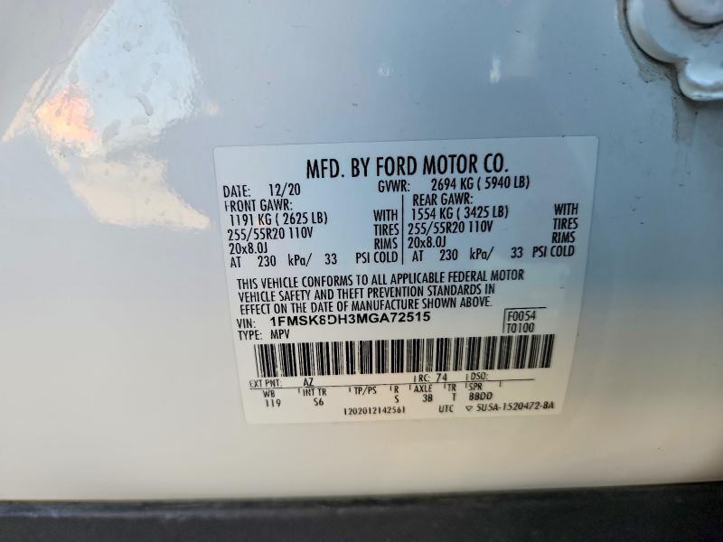 Aukcja sprzedaży 2021 Ford Explorer, vin: 1FMSK8DH3MGA72515, numer aukcji: 78992825