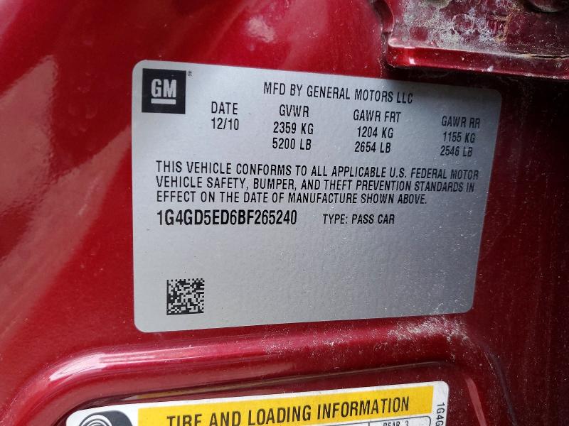 78867065 :رقم المزاد ، 1G4GD5ED6BF265240 vin ، 2011 Buick Lacrosse مزاد بيع