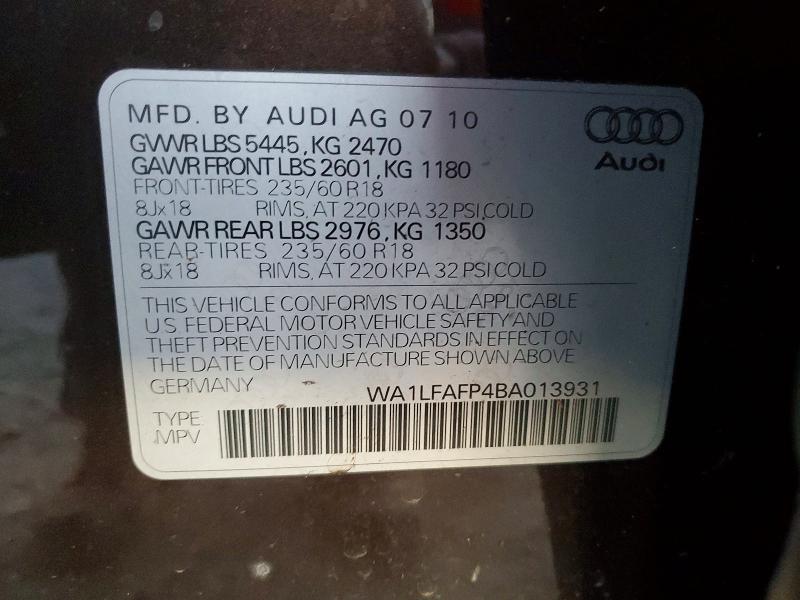 76694875 :رقم المزاد ، WA1LFAFP4BA013931 vin ، 2011 Audi Q5 مزاد بيع