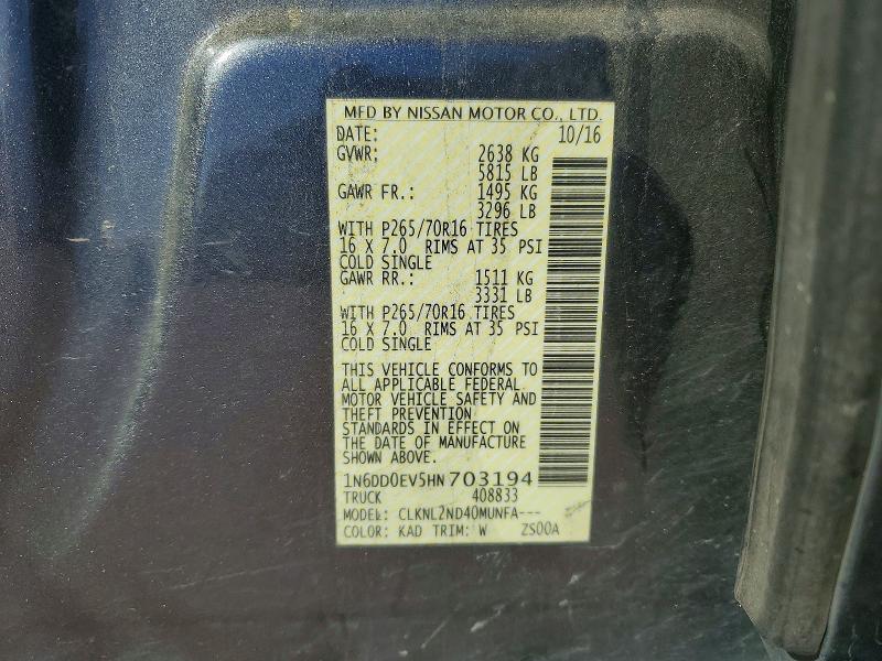 Auction sale of the 2017 Niss Frontier, vin: 1N6DD0EV5HN703194, lot number: 77369295