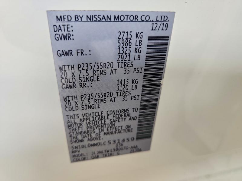 Aukcja sprzedaży 2020 Infiniti Qx60, vin: 5N1DL0MM0LC531459, numer aukcji: 79079235