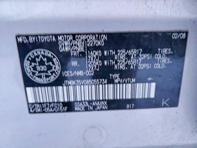 76068825 :رقم المزاد ، JTMBK35V085055734 vin ، 2008 Toyota Rav4 مزاد بيع