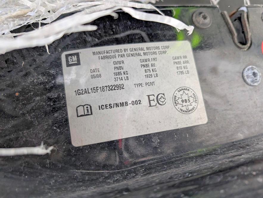 73982035 :رقم المزاد ، 1G2AL15F187322992 vin ، 2008 Pontiac G5 مزاد بيع