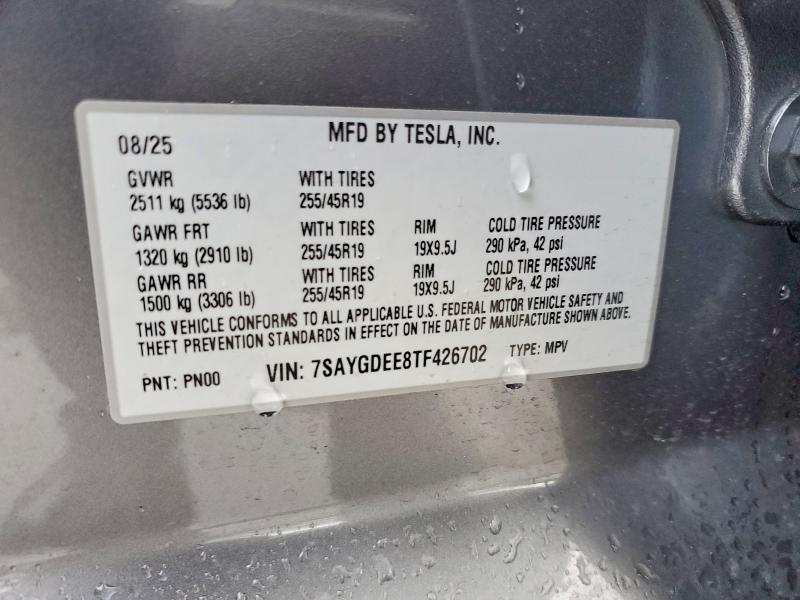 2026 Tesla Model Y მანქანა იყიდება აუქციონზე, vin: 7SAYGDEE8TF426702, აუქციონის ნომერი: 77808005