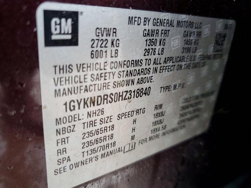 78052015 :رقم المزاد ، 1GYKNDRS0HZ318840 vin ، 2017 Cadillac Xt5 مزاد بيع