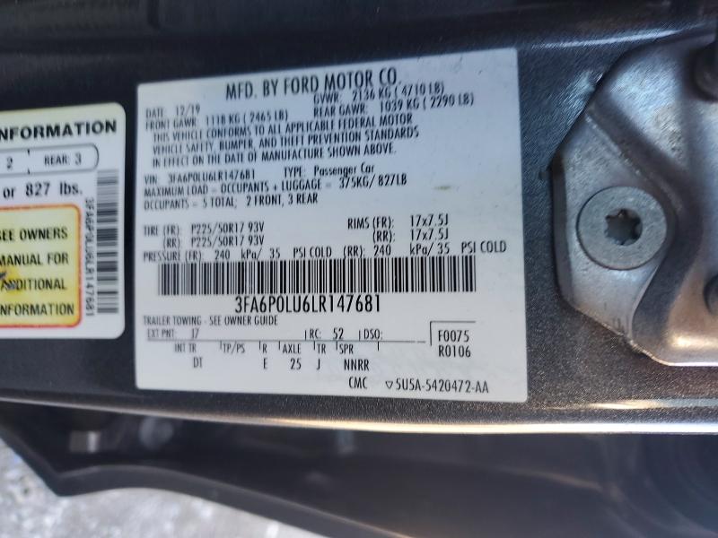 2020 Ford Fusion მანქანა იყიდება აუქციონზე, vin: 3FA6P0LU6LR147681, აუქციონის ნომერი: 78496145