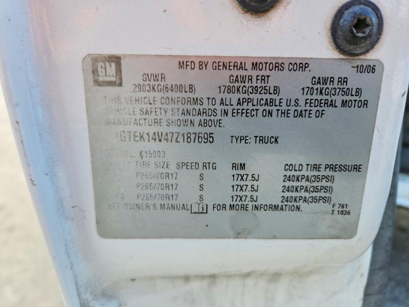 76043945 :رقم المزاد ، 1GTEK14V47Z187695 vin ، 2007 Gmc New Sierra مزاد بيع