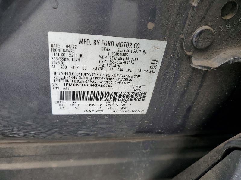 79185755 :رقم المزاد ، 1FMSK7DH8NGA80704 vin ، 2022 Ford Explorer مزاد بيع