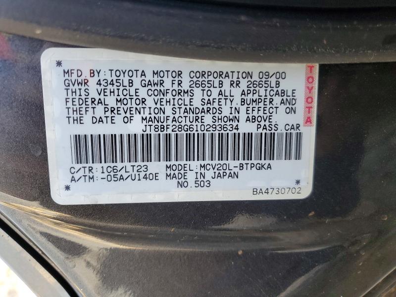 78869755 :رقم المزاد ، JT8BF28G610293634 vin ، 2001 Lexus Es 300 مزاد بيع