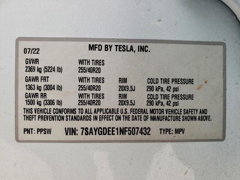 Aukcja sprzedaży 2022 Tesla Model Y, vin: 7SAYGDEE1NF507432, numer aukcji: 76469395