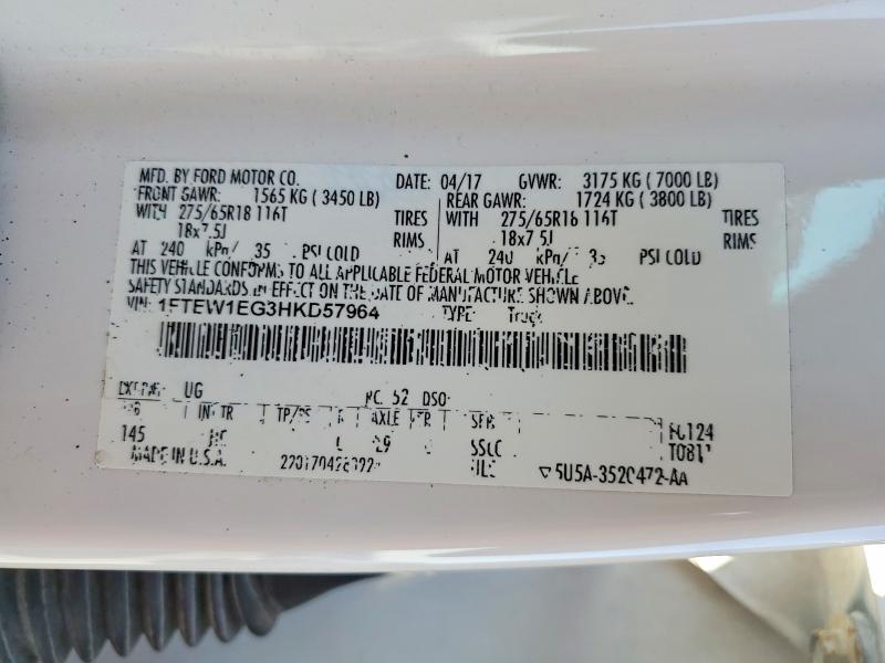 Aukcja sprzedaży 2017 Ford F150, vin: 1FTEW1EG3HKD57964, numer aukcji: 77619105