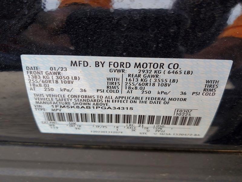 78977005 :رقم المزاد ، 1FM5K8AB1PGA34315 vin ، 2023 Ford Explorer مزاد بيع