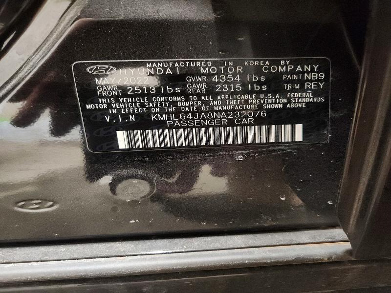 2022 Hyundai Sonata მანქანა იყიდება აუქციონზე, vin: KMHL64JA8NA232076, აუქციონის ნომერი: 75618195