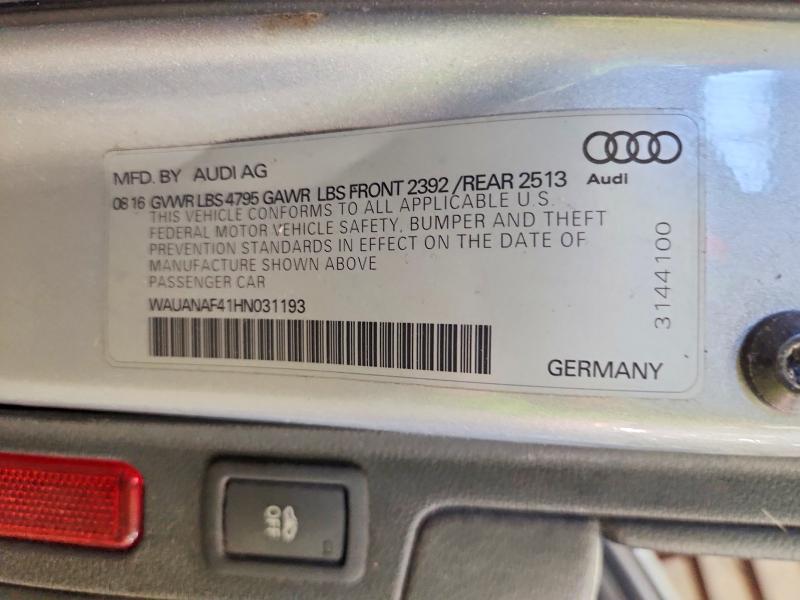 Aukcja sprzedaży 2017 Audi A4 Premium, vin: WAUANAF41HN031193, numer aukcji: 77987025