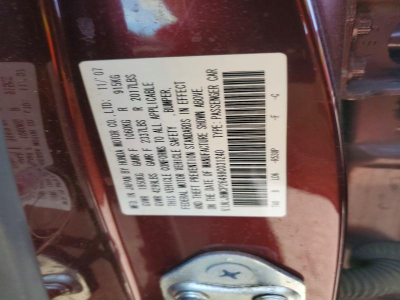 78958985 :رقم المزاد ، JHMCP26498C031240 vin ، 2008 Honda Accord مزاد بيع