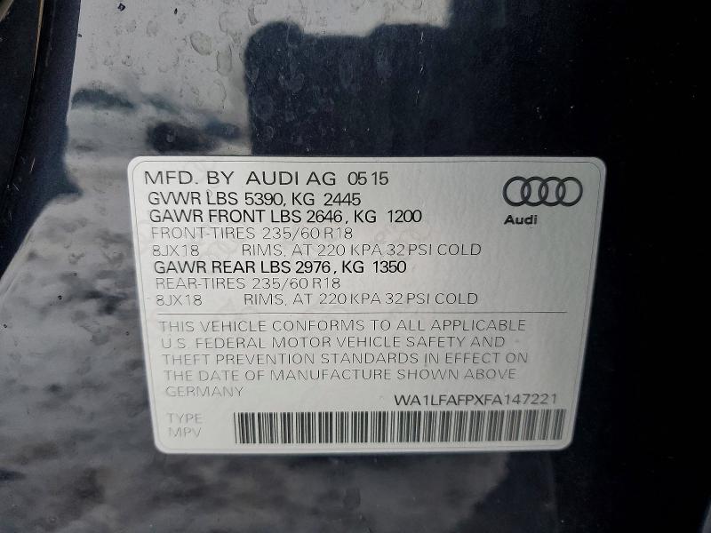 2015 Audi Q5 მანქანა იყიდება აუქციონზე, vin: WA1LFAFPXFA147221, აუქციონის ნომერი: 77869745