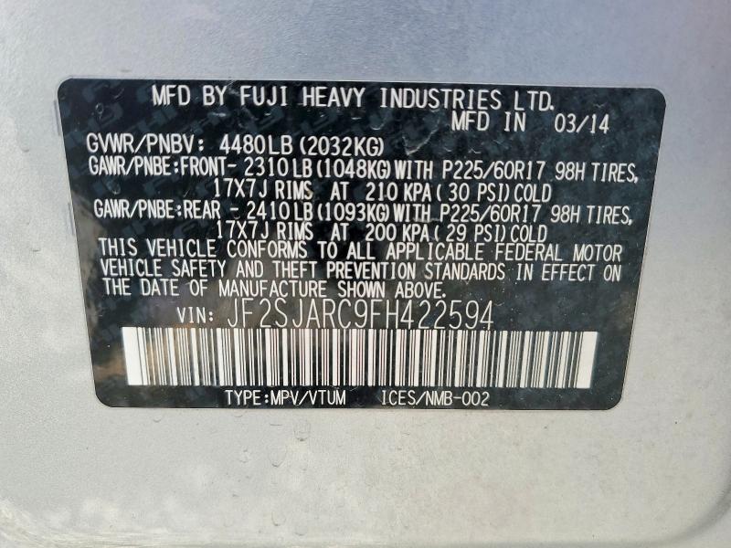 Продаж на аукціоні авто 2015 Subaru Forester, vin: JF2SJARC9FH422594, номер лоту: 77955535