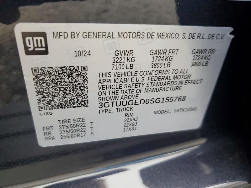 Aukcja sprzedaży 2025 Gmc Sierra, vin: 3GTUUGED0SG155768, numer aukcji: 77286725