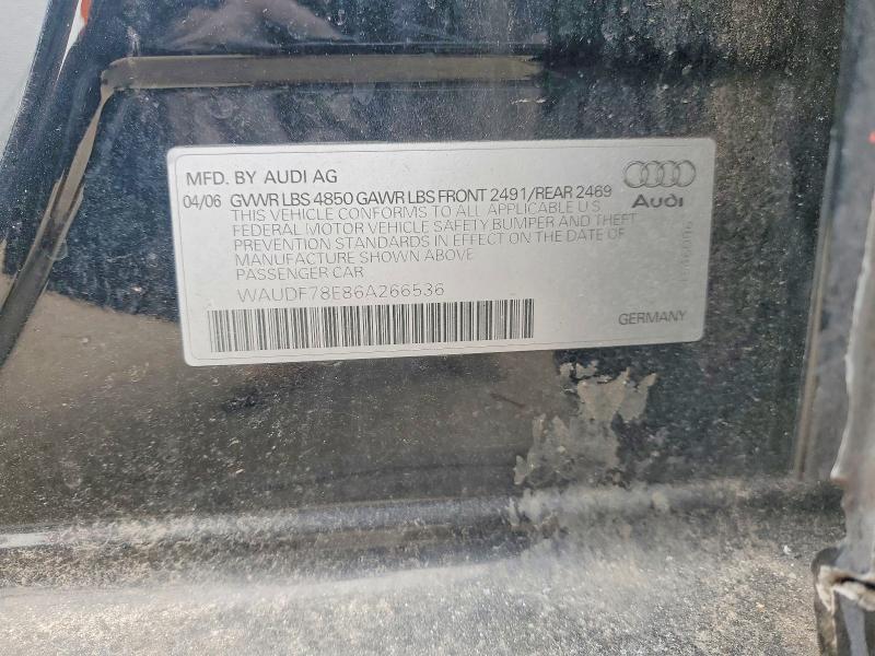 2006 Audi A4 მანქანა იყიდება აუქციონზე, vin: WAUDF78E86A266536, აუქციონის ნომერი: 76577695